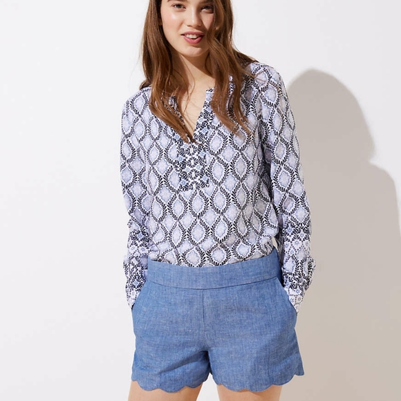 NWT LOFT Scalloped Chambray Shorts - Picture 4 of 8
